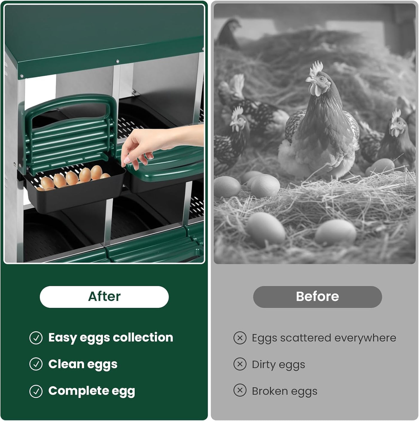 Chicken Nesting Box, Double Layer 6 Hole Metal Chicken Hen Laying Boxes with Roll Away Egg Collection & Perch, Poultry Nest House Egg Brooder Coop for Hens/Goose/Duck