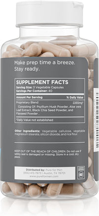 Pure for Men Original Cleanliness Stay Ready Fiber Supplement, 120 Vegan Capsules, Helps Promote Digestive Regularity. Psyllium Husk, Chia Seeds, Oat Fibre, Proprietary Formula