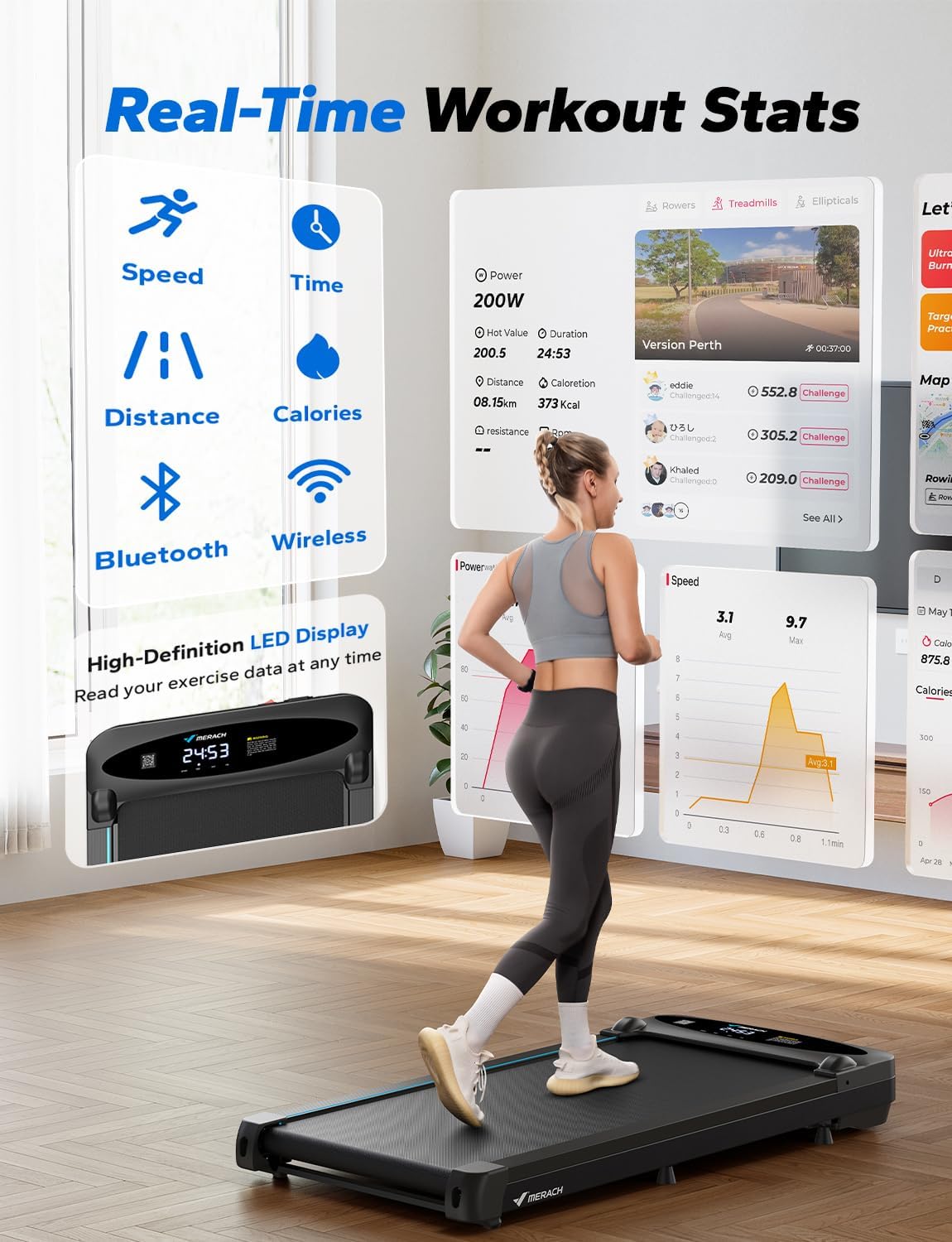 Walking Pad Treadmill,Under Desk Treadmills for Home & Office,Walking Pad Portable Walk Pad with Max 3.8MPH 40 dB,2 in 1 Quiet Portable Mini Treadmill with Remote Control, APP,LED