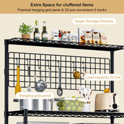 Kitchen Bakers Rack with Adjustable Shelf, 4-Tier Heavy Duty Kitchen Storage Rack with Wheels, Microwave Stand for Big Microwave, Metal Utility Kitchen Appliances Storage Shelf