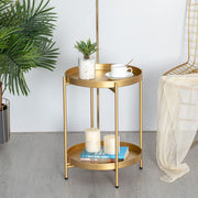 Gold 2-Tier Round Metal Side Table