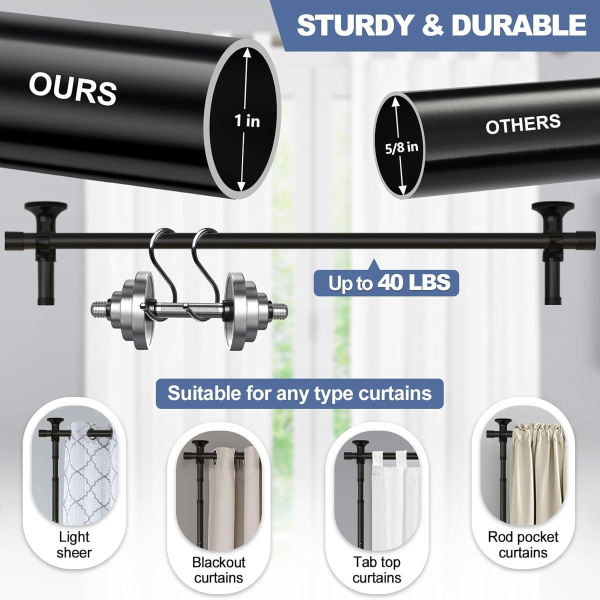 122–305 cm No-Drill Tension Room Divider Rod – 3 Options
