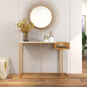White Faux-Marble Console Table with Wire Basket
