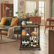 3-Tier Rustic Bar Cart with Removable Serving Tray