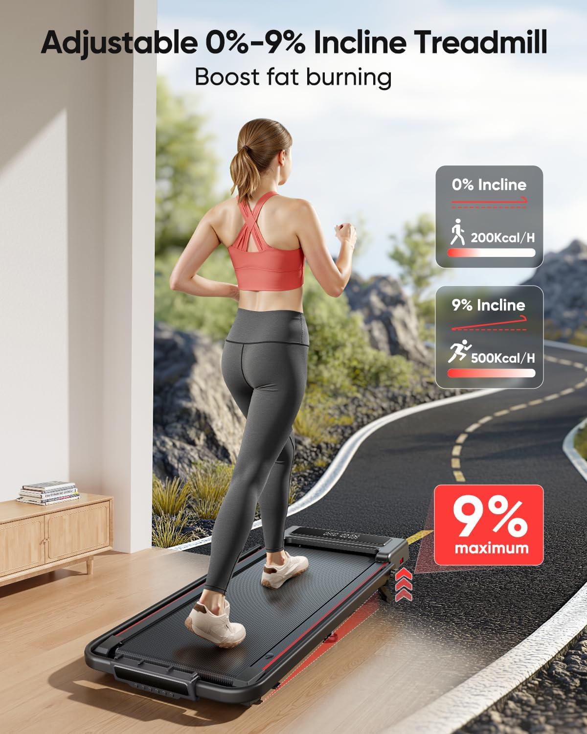 4 in 1 Foldable Walking Pad Treadmill with Incline and Handle Bar, 2.5HP with Dual Display and Mute Control, Under Desk Treadmills for Home with App Bluetooth Folding Treadmill