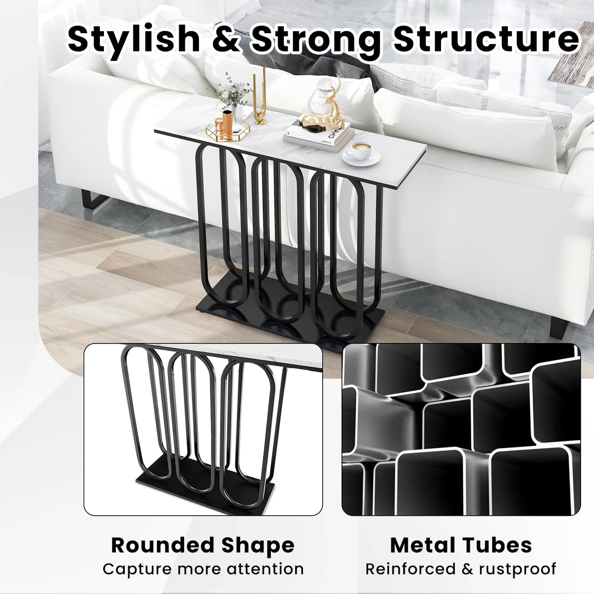 100 cm Faux-Marble Console Table – White & Black