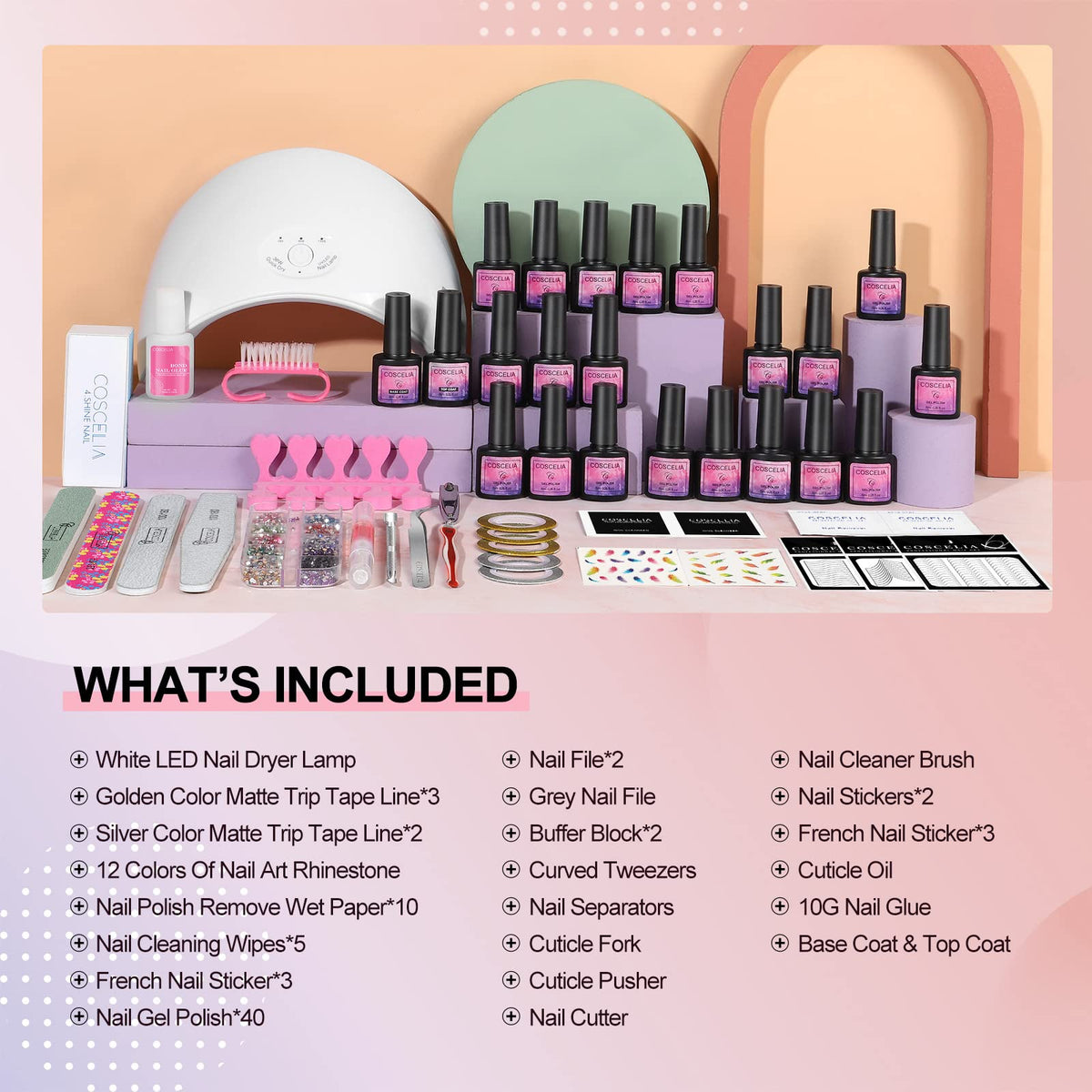 40 Colors Gel Polish with 36W Nail Light Curing Gel Lamp for Nails Gel Nail Kit Soak off Base Coat Top Coat Gel Polish with Manicure Tools DIY Nail Kit for Beginner at Home, Gel Nail Set
