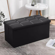 Foldable Storage Ottoman Bench with Padded Seat – Black, 76 × 38 × 38 cm