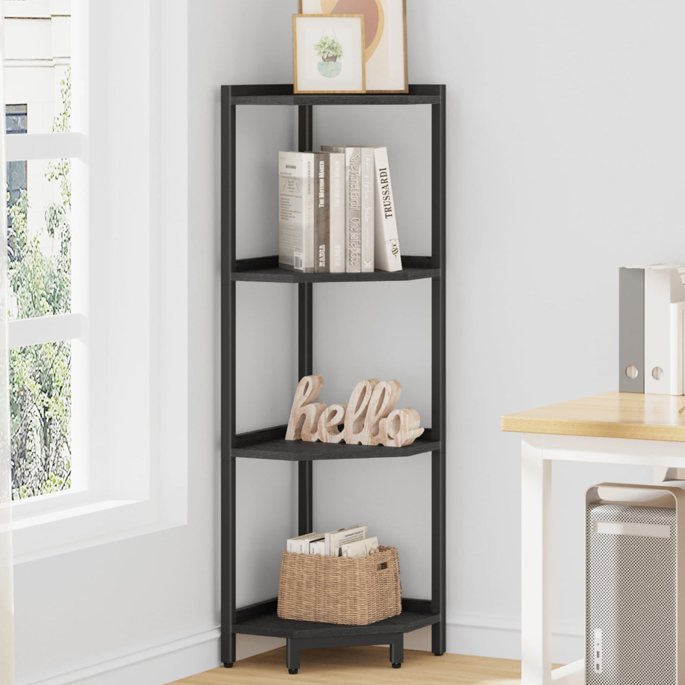 Freestanding Corner Shelf with Metal Frame