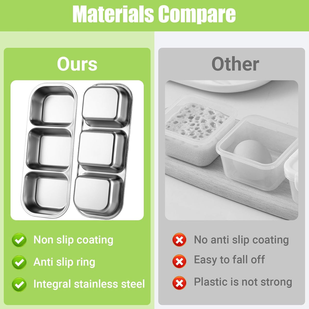 Stainless Steel Snack Containers, Reusable Condiment Box with Lids, 3 Compartment Sauce Cups, Divided Food Storage Containers for School, Home, Travel