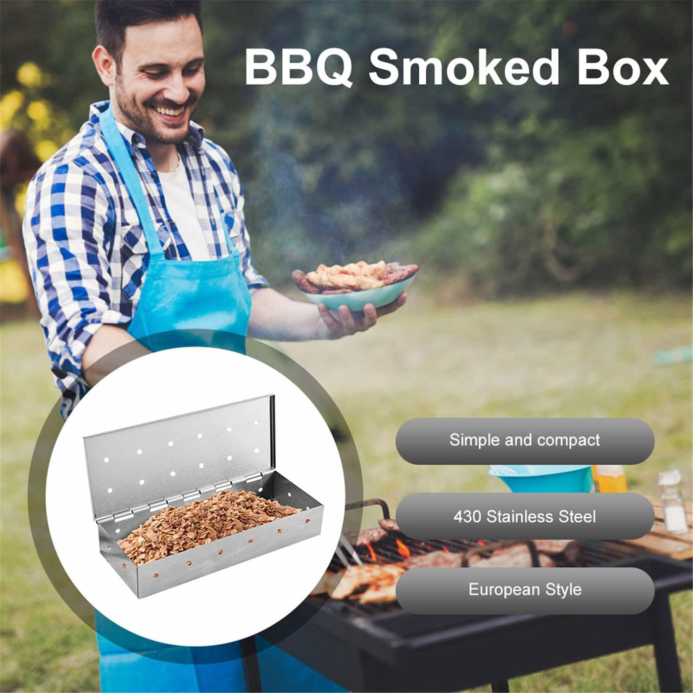Stainless-Steel BBQ Smoker Box with Hinged Lid