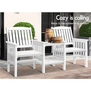 White Fir-Wood Twin Chair & Centre Table Set