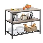 120 cm Kitchen Island with 3 Shelves – Greige & Black