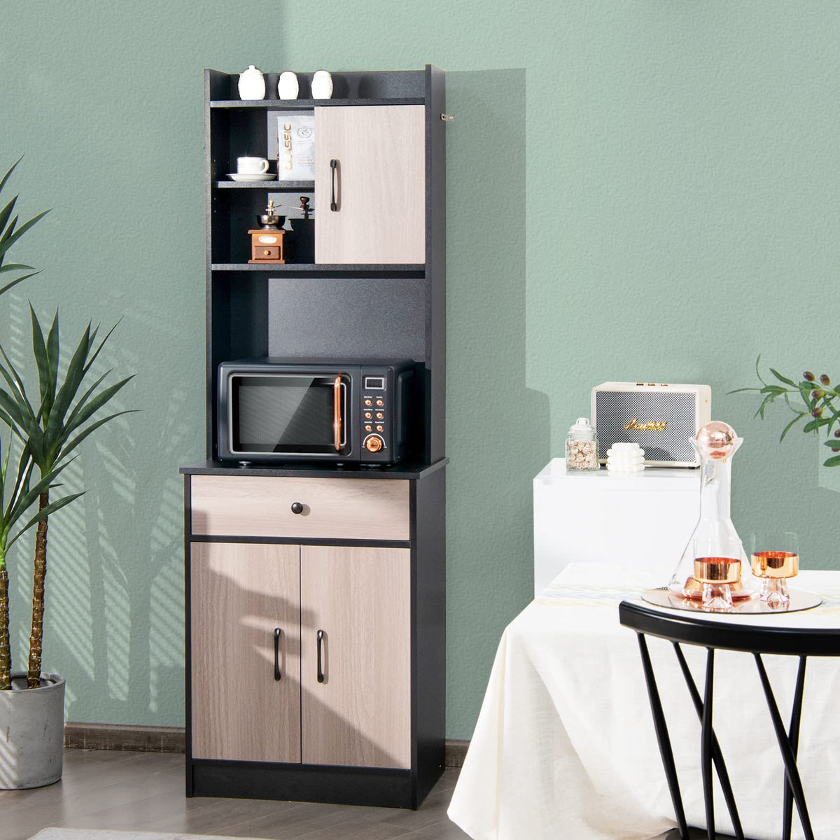 Black 3-Door Buffet Cabinet with Drawer & 4 Adjustable Shelves