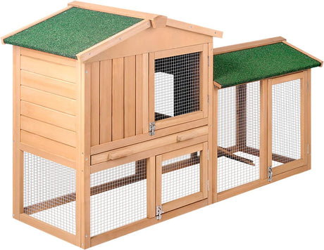 i.Pet Chicken Coop Large Rabbit Hutch, 138 x 49 x 85cm Coops Wooden Pet House Run Cage Walk in Guinea Pig Ferret Bunny Hen Chook, Outdoor Metal Door Roof Ladder Hatch Nestiong Box Farm