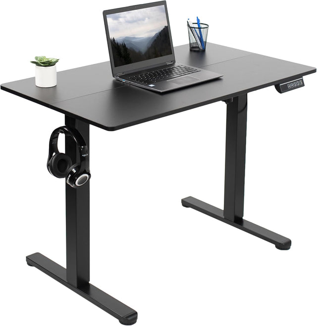 VIVO Electric Height Adjustable 102cm x 61cm Stand Up Desk, Complete Standing Workstation with Memory Controller, Black 2 Part Top, Black Frame, DESK-EP40TB