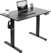 Electric Height Adjustable 102cm x 61cm Stand Up Desk, Complete Standing Workstation with Memory Controller, Black 2 Part Top, Black Frame