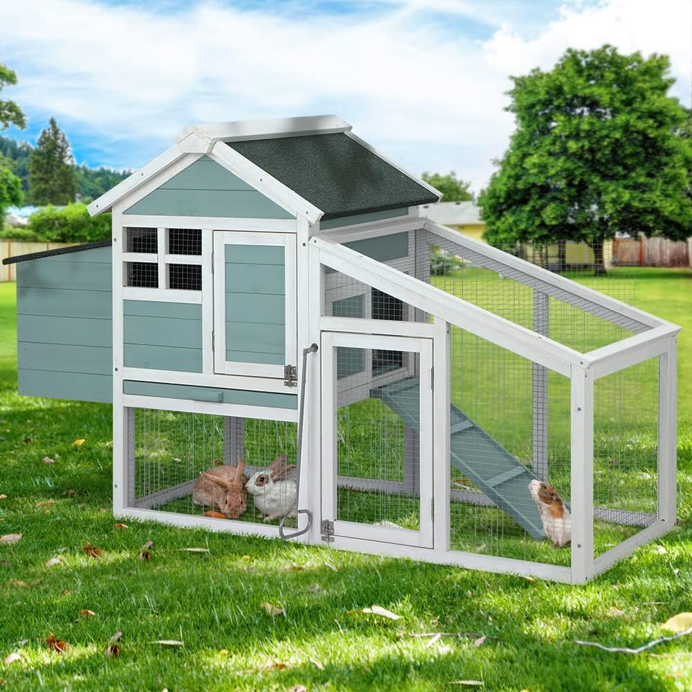 150 cm Two-Tier Fir-Wood Chicken Coop & Small-Animal Hutch with Run