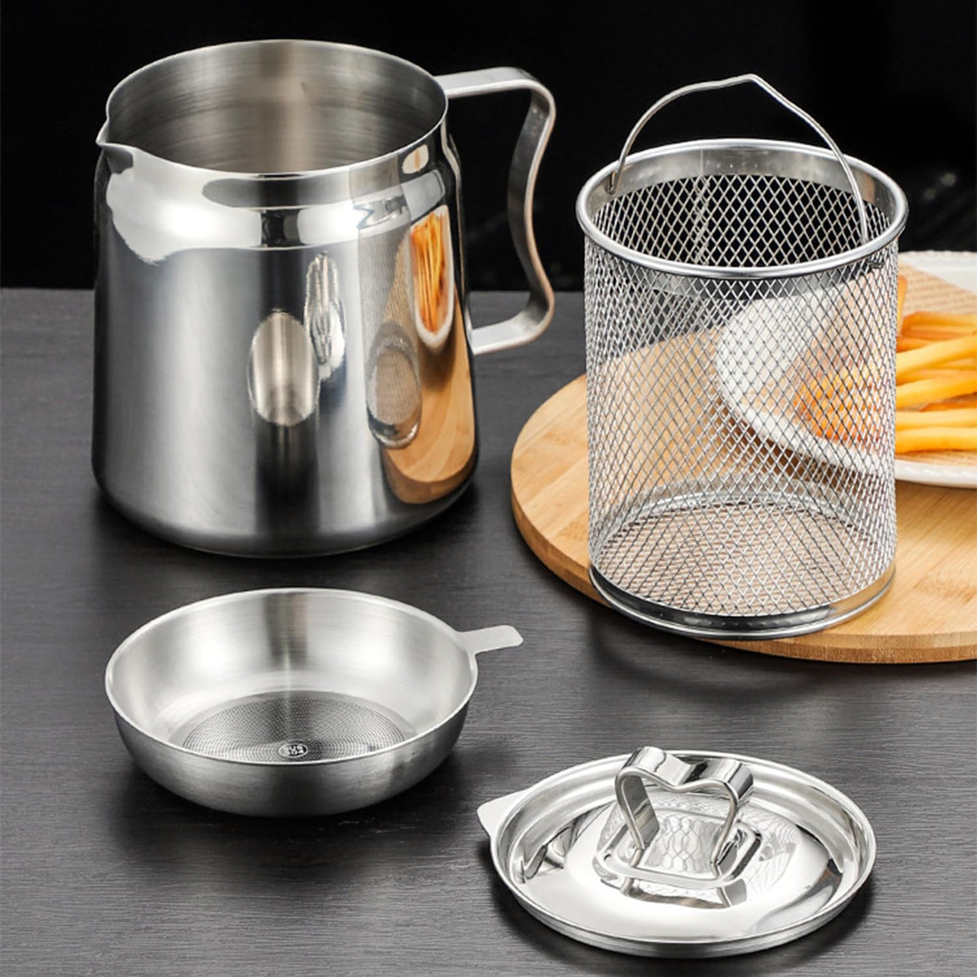 2 L Stainless-Steel Oil Filter Pot with Strainer & Frying Basket