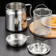 2 L Stainless-Steel Oil Filter Pot with Strainer & Frying Basket