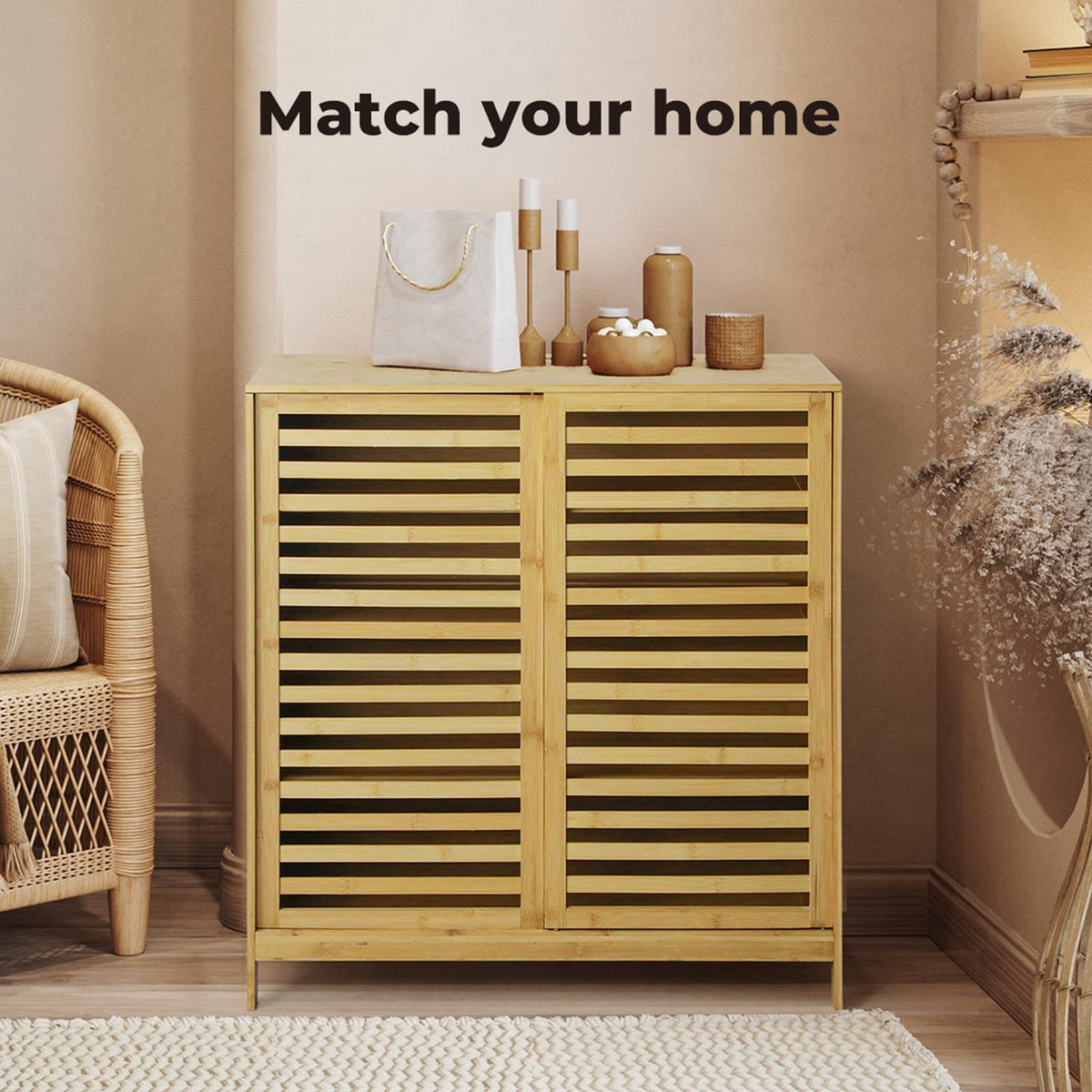 80 × 40 × 88 cm Bamboo Storage Cabinet with Louvered Door