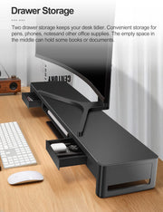 Dual-Monitor Riser with 2 Drawers & Keyboard Storage