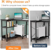 Reversible L-Shaped Desk with Shelves & Monitor Stand