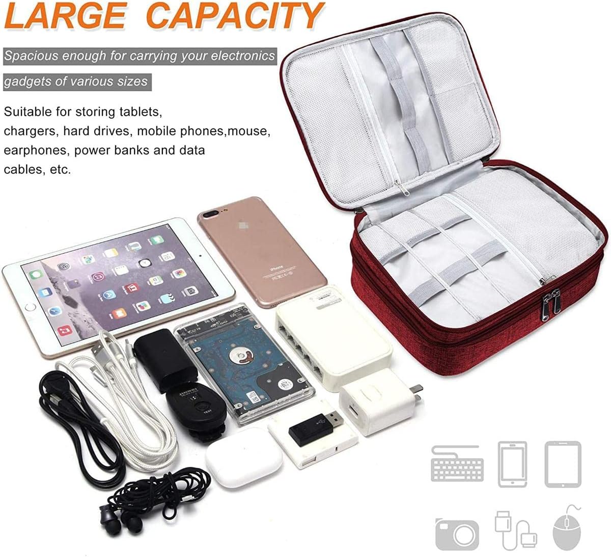 Padded Travel Electronics Organiser with 12 Cable Ties