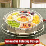 IRONA Portable Spinnable Snackle Box Container, Divided Dishes, Trays & Platters,Divided Rotating Serving Tray with Lid and Handle for Veggie, Fruit, Candy, Nuts, Divided Serving Platter