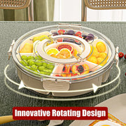 Portable Spinnable Snackle Box Container, Divided Dishes, Trays & Platters,Divided Rotating Serving Tray with Lid and Handle for Veggie, Fruit, Candy, Nuts, Divided Serving Platter