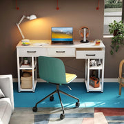 120 cm White Computer Desk with Fabric Drawers & Shelves
