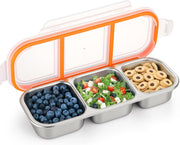 Stainless Steel Snack Containers, Reusable Condiment Box with Lids, 3 Compartment Sauce Cups, Divided Food Storage Containers for School, Home, Travel
