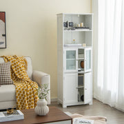 White Tall Pantry Cabinet with Glass Doors & Adjustable Shelves