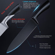 Knife Set Black, Knives Set for Kitchen Full Tang Steel Steak Knife Set(8)+Chef's Knives(6),Kitchen Shears(19-in-1)…