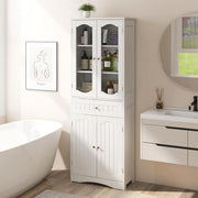 160 cm White Storage Cabinet with Glass Doors & Drawer