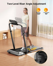 Walking Pad Treadmill with Incline 12%, Alloy Folding Treadmill with Adjustable Handle Bar for Home/Office, Under Desk Treadmills Walking Pad with App, Mute Control