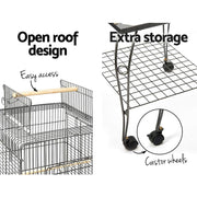 145 cm Rolling Bird Cage with 2 Perches & Removable Tray