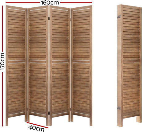 Artiss 4 Panel Room Divider, Folding Wooden Privacy Portable Screen Shelf Dividers Partition Wall Screens Home Pet Child Indoor Balcony Bedroom Furniture, Separator Water-Resistant Brown
