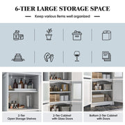 White Tall Pantry Cabinet with Glass Doors & Adjustable Shelves