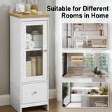 Tall Storage Cabinet Bathroom Kitchen Laundry Pantry Cupboard Shelves Glass Door White Small Bathroom Cabinet for Living Room, Kitchen, Office, White