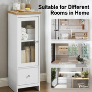 Tall Storage Cabinet Bathroom Kitchen Laundry Pantry Cupboard Shelves Glass Door White Small Bathroom Cabinet for Living Room, Kitchen, Office, White