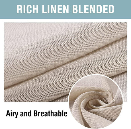 Outdoor Linen Sheer Curtains for Patio Waterproof Divider Privacy Added Light Filtering Porch Decor with Detachable Self-Stick Tab Top for Gazebo/Cabana, Natural, 2 Pieces, W132cm x D213cm