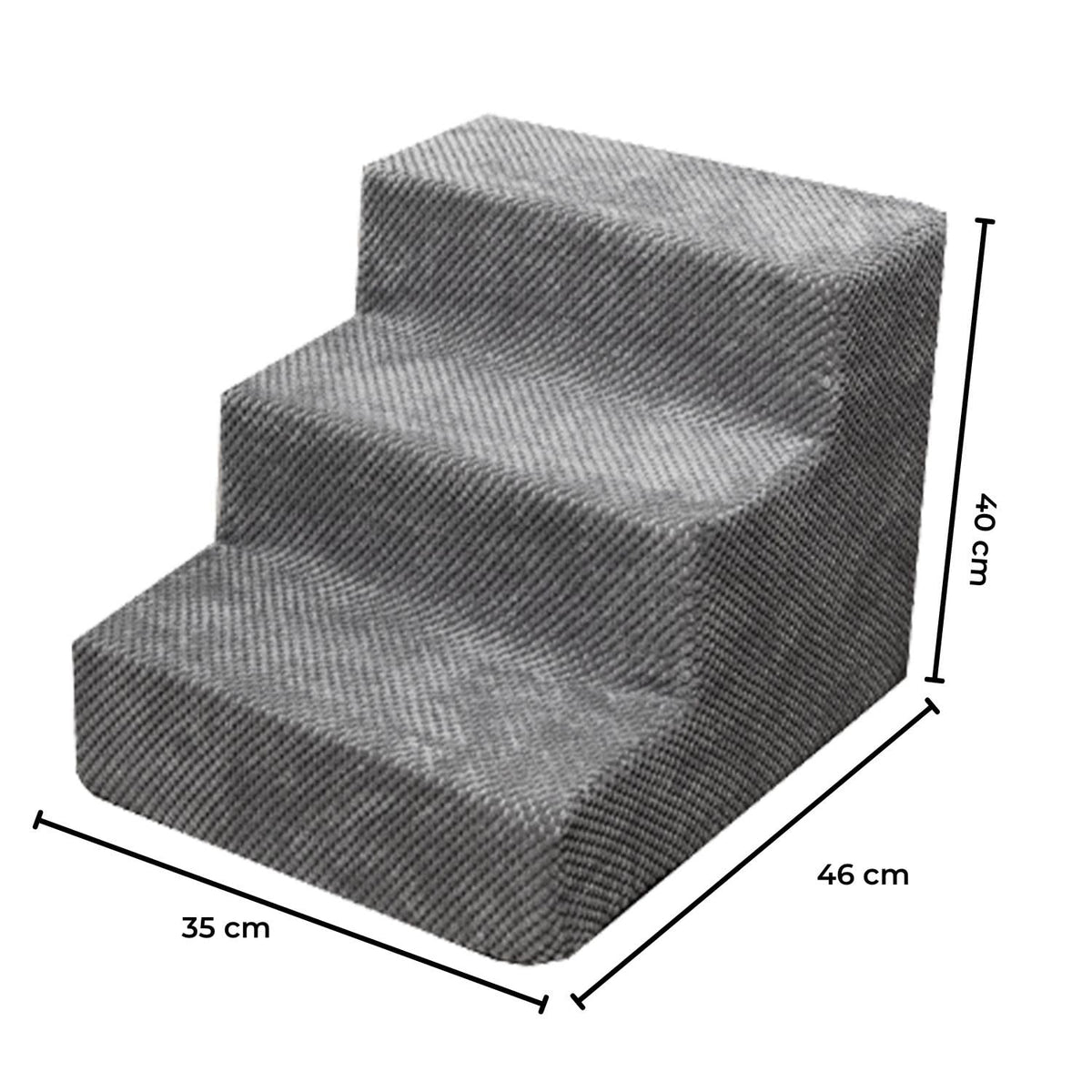 3-Step Grey Memory-Foam Pet Stairs with Washable Corduroy Cover