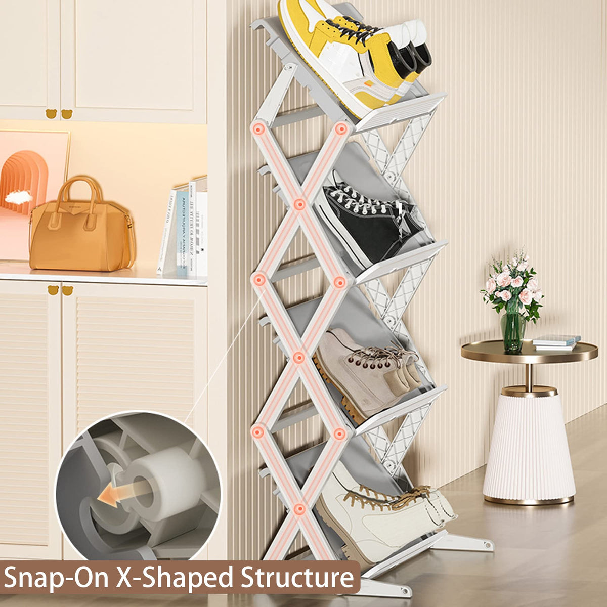 4-Tier Foldable Shoe Rack – 10–12 Pairs, Brown