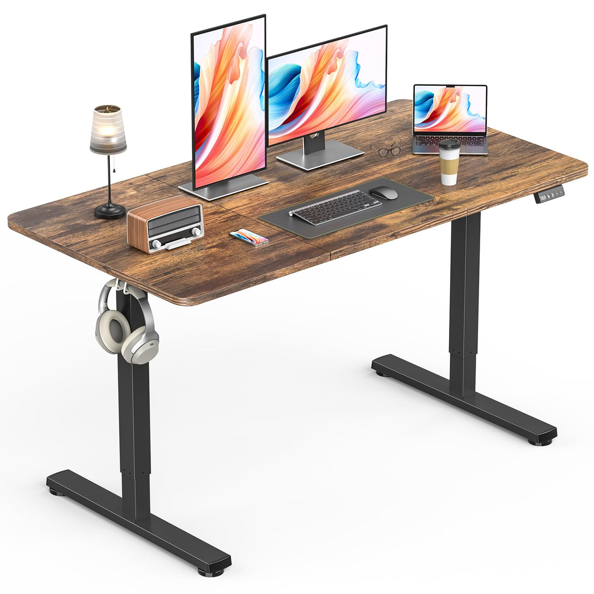 Electric Height-Adjustable Standing Desk with Spliced Top