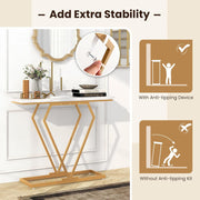 Modern Console Table, Faux Marble Narrow Entryway Table with Diamond Shape Geometric Frame, 100 cm Modern Accent Table with Anti-Tipping Device for Living Room Hallway Entrance, White & Gold