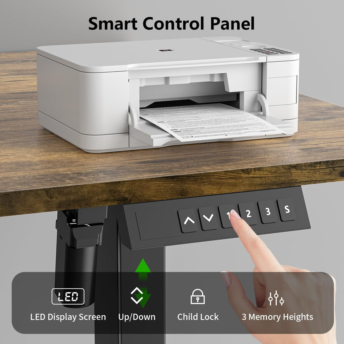 Electric Standing Desk, Height Adjustable Standing Compute Desk with Splice Board, 3 Memory Height Settings Ergonomic Home Office Desk (Rustic Brown)