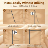 No-Drill Floor to Ceiling Room Divider, Adjustable Tension Rod Partition for Bedroom, Living Room or Studio (Black, Single Rod)