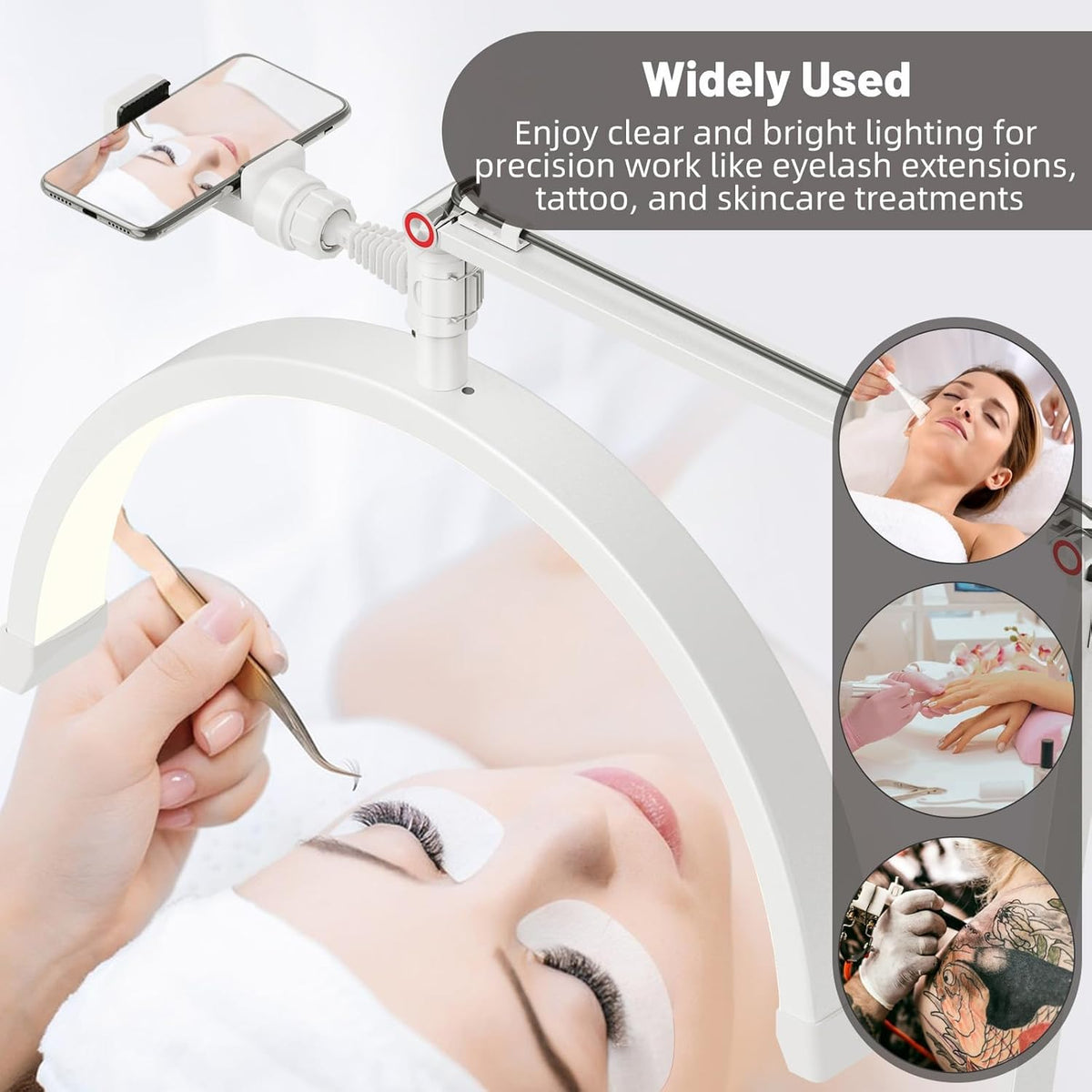 Led Half Moon Nail Desk Lamp,16inch Half Moon Lash Lamp for Lash Extensions,20W Eyelash Light Half Moon with 3 Color Dimmable,Beauty Desk Lamp with Phone Holder for Skincare Beauty Salon (Pink)