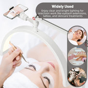 Led Half Moon Nail Desk Lamp,16inch Half Moon Lash Lamp for Lash Extensions,20W Eyelash Light Half Moon with 3 Color Dimmable,Beauty Desk Lamp with Phone Holder for Skincare Beauty Salon (Pink)